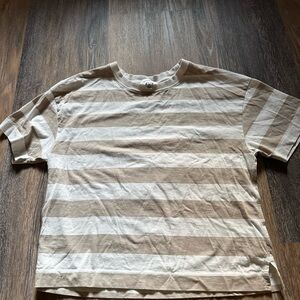 Evereve Beige and White Striped Tee